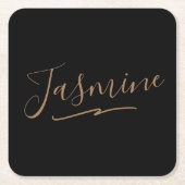 黒モダン金ゴールドスフェミニンクリプト名 スクエアペーパーコースター (正面)