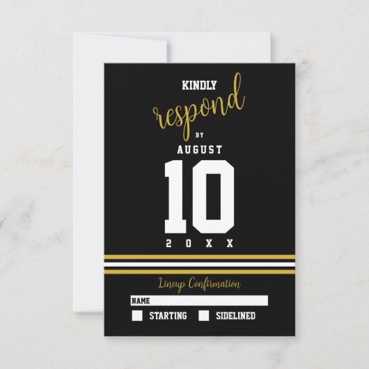 黒モダン金ゴールドスポーティ結婚ズ 出欠カード (正面)