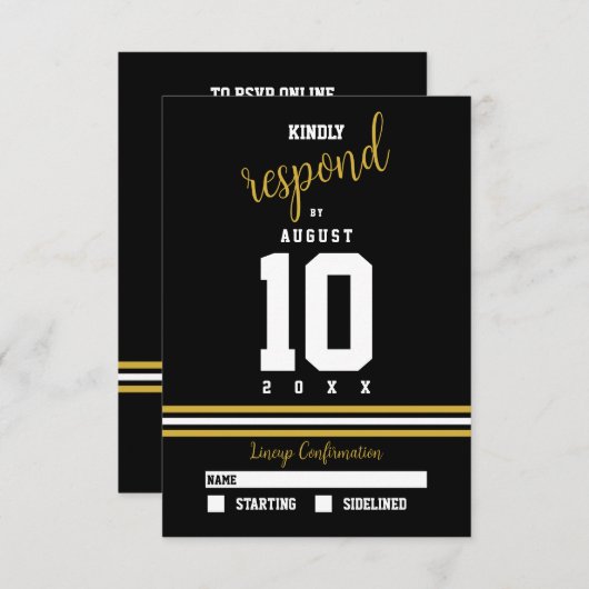 黒モダン金ゴールドスポーティ結婚ズ 出欠カード (正面/裏面)