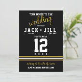 黒モダン金ゴールドスポーティ結婚ズ 招待状 (スタンド正面)