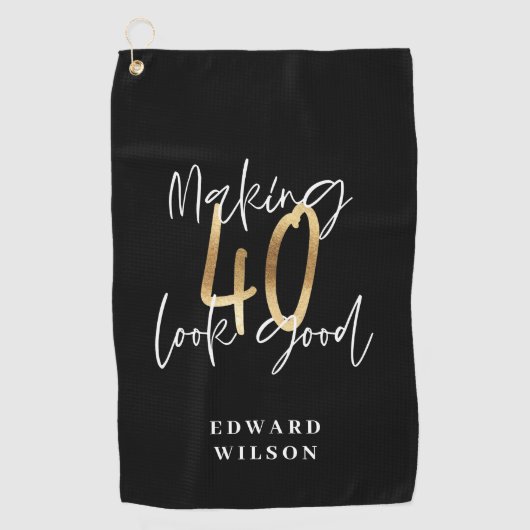 黒モダン金ゴールドタイポグラフィ40歳 ゴルフタオル (正面)