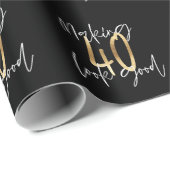 黒モダン金ゴールドタイポグラフィ40歳 ラッピングペーパー (ロールコーナー)