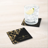 黒モダン金ゴールドダマスクウェディング披露宴デコールP スクエアペーパーコースター (インサイチュ)