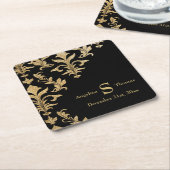 黒モダン金ゴールドダマスクウェディング披露宴デコールP スクエアペーパーコースター (アングル)