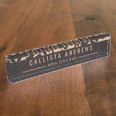 黒モダン金ゴールドチータヒョウアニマルプリント デスクネームプレート (側面)