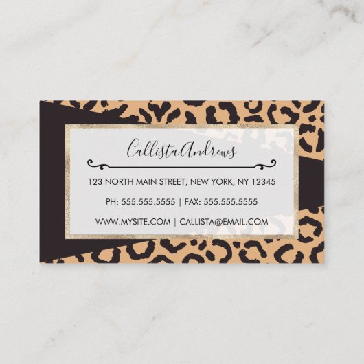 黒モダン金ゴールドチータヒョウアニマルプリント 名刺 (裏面)