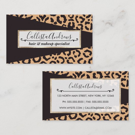 黒モダン金ゴールドチータヒョウアニマルプリント 名刺 (正面/裏面)