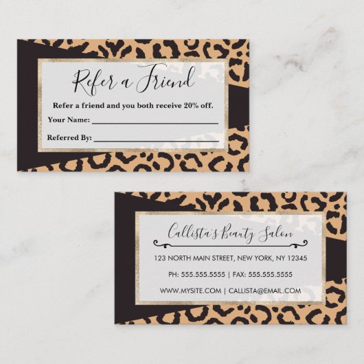 黒モダン金ゴールドチータヒョウアニマルプリント 紹介カード (正面/裏面)