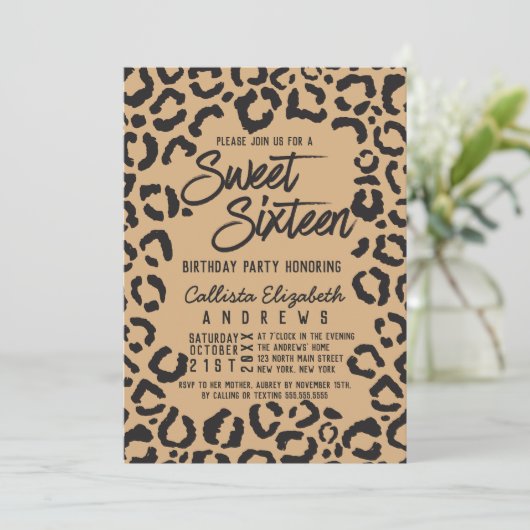 黒モダン金ゴールドチータヒョウ甘い16写真 招待状 (スタンド正面)