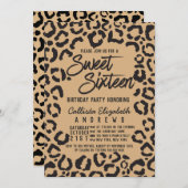 黒モダン金ゴールドチータヒョウ甘い16 招待状 (正面/裏面)