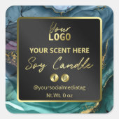 黒モダン金ゴールドティール（緑がかった色）インキしょうゆキャンドルラベル スクエアシール (正面)