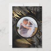 黒モダン金ゴールドトロピカル結婚サンキュー サンキューカード (裏面)