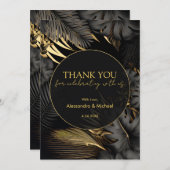 黒モダン金ゴールドトロピカル結婚サンキュー サンキューカード (正面/裏面)