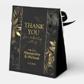 黒モダン金ゴールドトロピカル結婚サンキュー フェイバーボックス (裏面サイド)