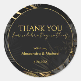 黒モダン金ゴールドトロピカル結婚サンキュー ラウンドシール