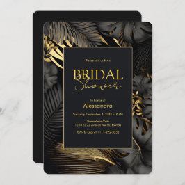 黒モダン金ゴールドトロピカル結婚ブライダルシャワー 招待状