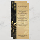 黒モダン金ゴールドトロピカ葉ル結婚 メニュー (正面/裏面)