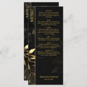 黒モダン金ゴールドトロピカ葉ル結婚 メニュー (正面/裏面)