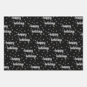 黒モダン金ゴールドハッピーホリデーズスクリプトライト ラッピングペーパーシート (正面3)