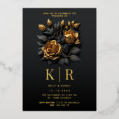 黒モダン金ゴールドバラゴシック結婚ズ 箔招待状 (正面)