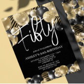 黒モダン金ゴールドバルーン50番誕生日招待状 招待状