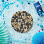 黒モダン金ゴールドバルーン50誕生日 ペーパープレート (パーティー)