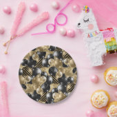 黒モダン金ゴールドバルーン50誕生日 ペーパープレート (パーティー)