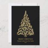 黒モダン金ゴールドパインエレガントボウツリーシンプル シーズンカード (正面)
