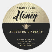 黒モダン金ゴールドビーのスクリプトHoney jar ラウンドシール (正面)