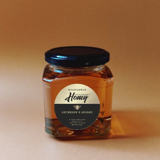 黒モダン金ゴールドビーのスクリプトHoney jar ラウンドシール