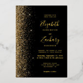 黒モダン金ゴールドフェイクグリッターエッ結婚ジ 箔招待状 (正面)