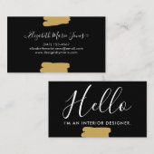 黒モダン金ゴールドフェミニンガーリースクリプトブラシ 名刺 (正面/裏面)