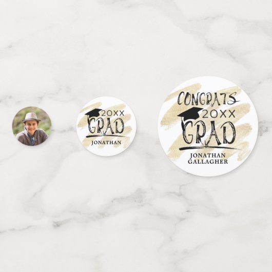 黒モダン金ゴールドフォトおめでとうグラパーソナライズされたッド コンフェッティ