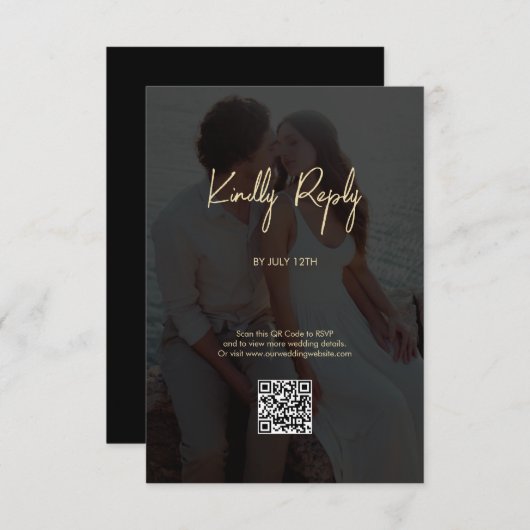 黒モダン金ゴールドフォトオーバーレイ結婚ズ エンクロージャーカード (正面/裏面)