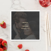 黒モダン金ゴールドフォトオーバーレイ結婚ズ スタンダードランチョンナプキン (インサイチュ)