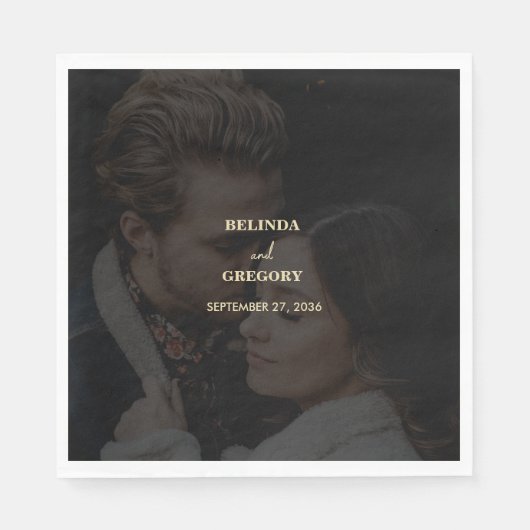 黒モダン金ゴールドフォトオーバーレイ結婚ズ スタンダードランチョンナプキン (正面)