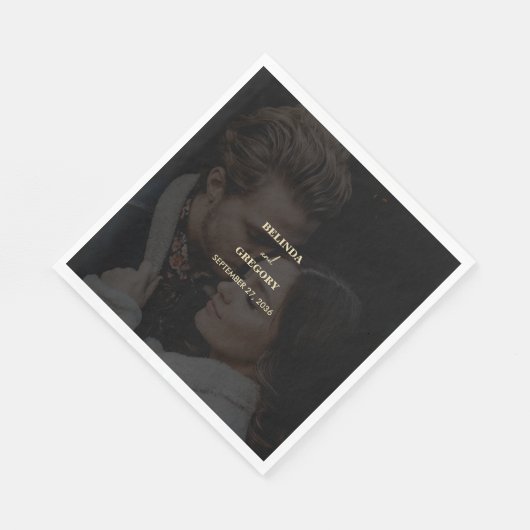 黒モダン金ゴールドフォトオーバーレイ結婚ズ スタンダードランチョンナプキン (角)