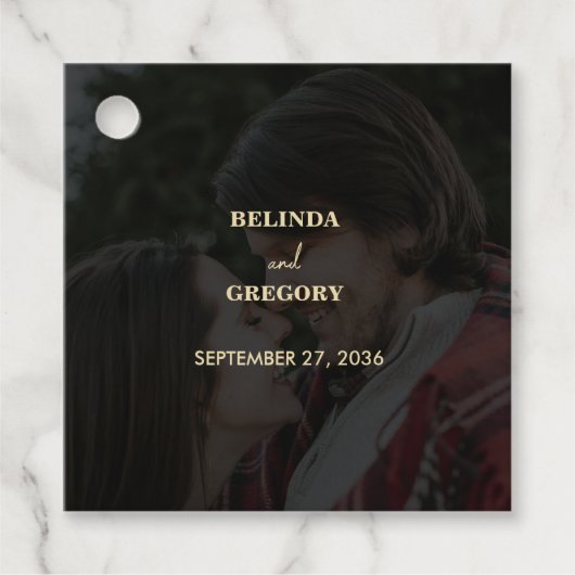 黒モダン金ゴールドフォトオーバーレイ結婚ズ フェイバータグ (正面)