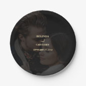 黒モダン金ゴールドフォトオーバーレイ結婚ズ ペーパープレート (正面)