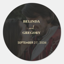 黒モダン金ゴールドフォトオーバーレイ結婚ズ ラウンドシール