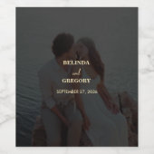 黒モダン金ゴールドフォトオーバーレイ結婚ズ ワインラベル (シングルラベル)