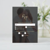 黒モダン金ゴールドフォトオーバーレイ結婚ズ 出欠カード (スタンド正面)