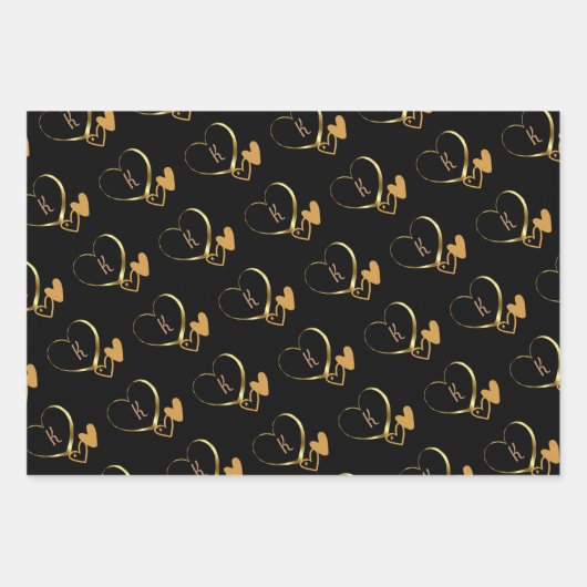 黒モダン金ゴールドフォトバレンタイン愛のスクリプト名 ラッピングペーパーシート (正面2)