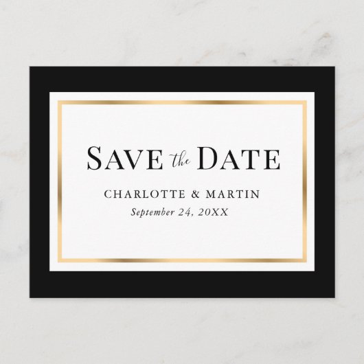 黒モダン金ゴールドフレ結婚ーム 案内ポストカード (正面)