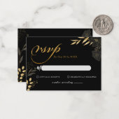 黒モダン金ゴールドフローラエレガントな結婚式RSVP ノートカード (正面/裏面インサイチュ)