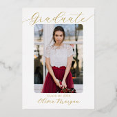 黒モダン金ゴールドフローラスクリプト卒業写真F 箔招待状 (裏面)