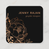 黒モダン金ゴールドフローララインアートグラフィックデザイン スクエア名刺 (正面)