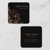 黒モダン金ゴールドフローララインアートグラフィックデザイン スクエア名刺 (正面/裏面)