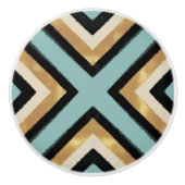 黒モダン金ゴールドブラシストロークミントジオメトリック セラミックノブ (正面)