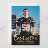 黒モダン金ゴールドブラシストローク卒業生2枚 案内状 (正面)